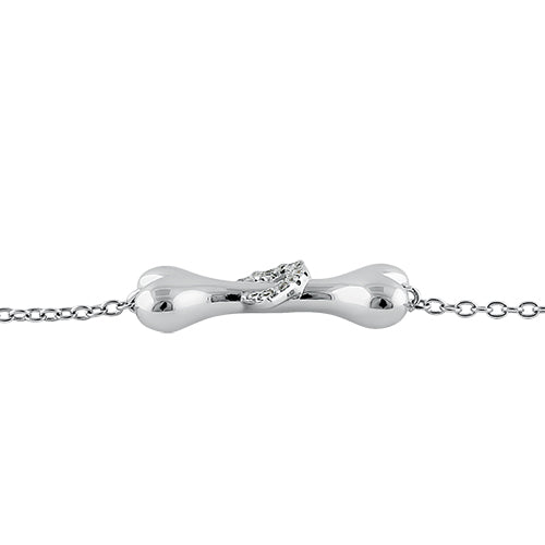 Sterling Silver Dog Bone Clear Heart CZ Bracelet