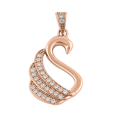 Sterling Silver Rose Gold Plated Swan Clear CZ Pendant