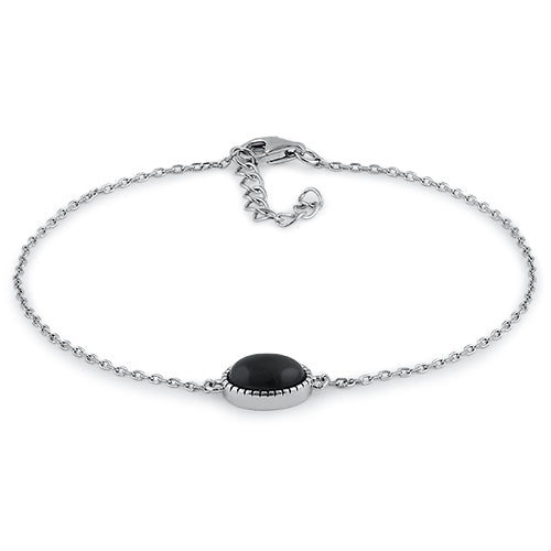 Sterling Silver Black Oval Stone Bracelet