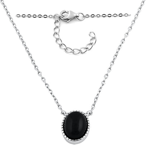 Sterling Silver Black Oval Stone Necklace