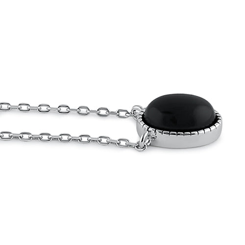 Sterling Silver Black Oval Stone Necklace