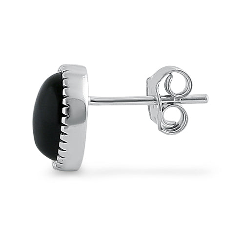 Sterling Silver Black Oval Stone Earrings