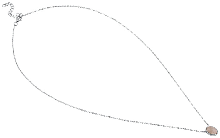 Sterling Silver Rose Quartz Oval Stone Necklace