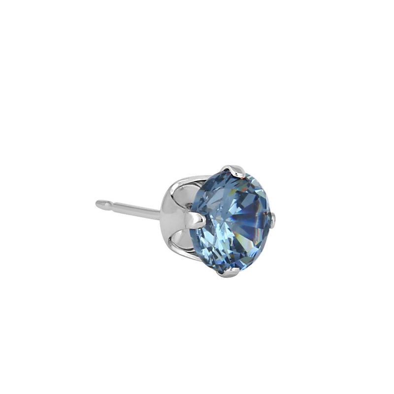 0.9ct Sterling Silver Round Aquamarine CZ Stud Earrings 5mm