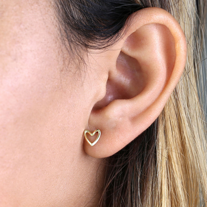 Solid 14K Yellow Gold Curvy Heart Earrings