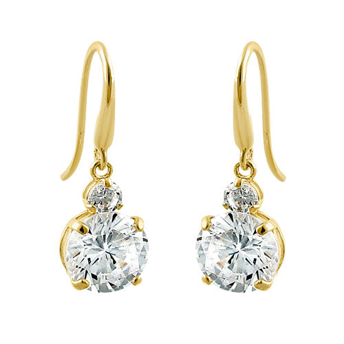 1.68 ct Solid 14K Yellow Gold 6mm Round CZ Hook Earrings