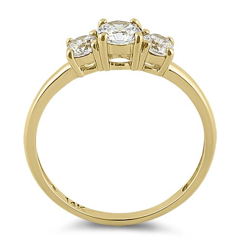 Solid 14K Yellow Gold Triple Round Cut CZ Engagement Ring