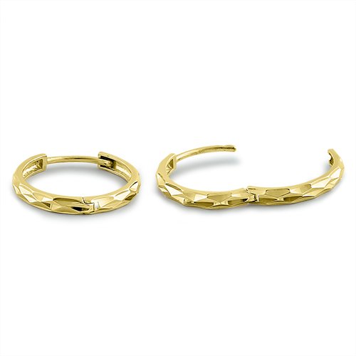 Solid 14K Yellow Gold 1.5mm x 14mm Diamond Cut Hoop Earrings