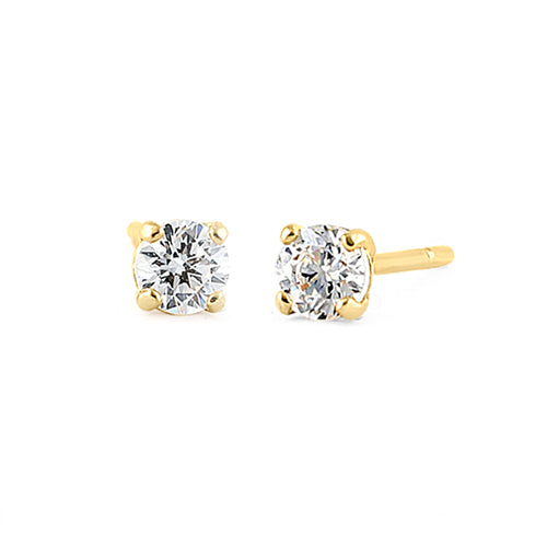 .12 ct Solid 14K Yellow Gold 2.5mm Round Cut Clear CZ Earrings