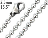 Stainless Steel 15.5" Rollo Chain Necklace 2.5 MM