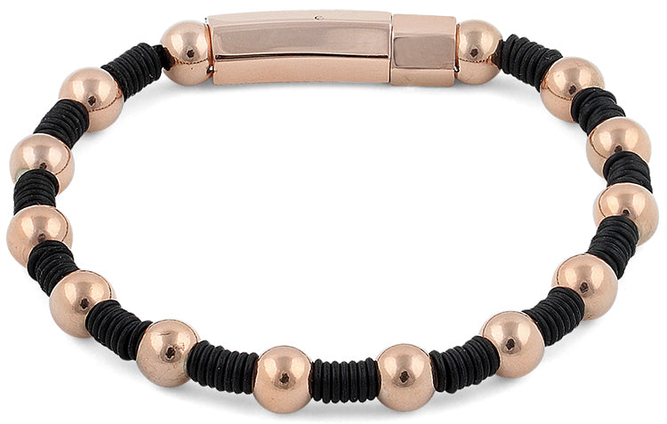 Rose Gold Plated Steel Bead Rubber Bracelet