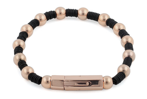 Rose Gold Plated Steel Bead Rubber Bracelet