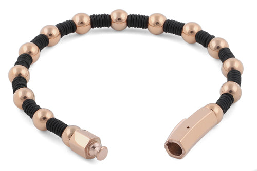 Rose Gold Plated Steel Bead Rubber Bracelet