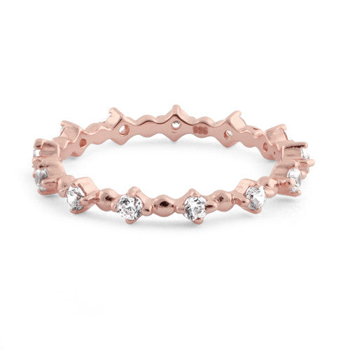 Rose Gold Sterling Silver Eternity Thin CZ Ring
