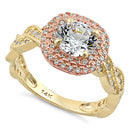 Solid 14K Two Tone Yellow & Rose Gold Engagement Round Clear CZ Ring