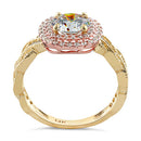 Solid 14K Two Tone Yellow & Rose Gold Engagement Round Clear CZ Ring