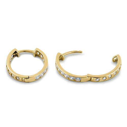 Solid 14K Yellow Gold 1.3mm x 17mm Clear CZ Hoop Earrings