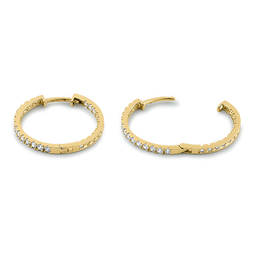 Solid 14K Yellow Gold 1.3mm x 20mm Clear CZ Hoop Earrings