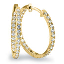 Solid 14K Yellow Gold 1.3mm x 20mm Clear CZ Hoop Earrings