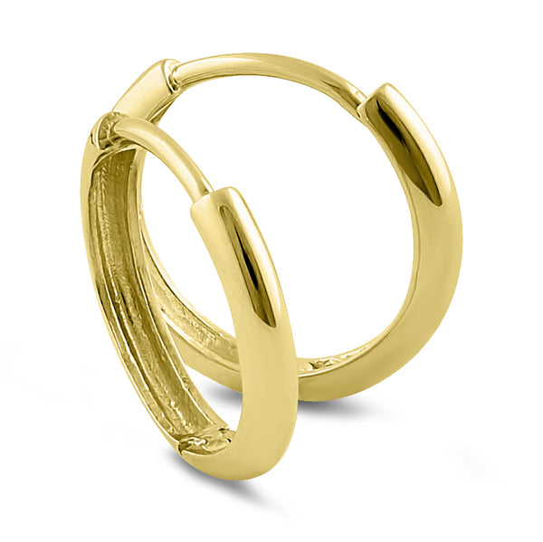 Solid 14K Yellow Gold 1.5mm x 12mm Plain Hoop Earrings