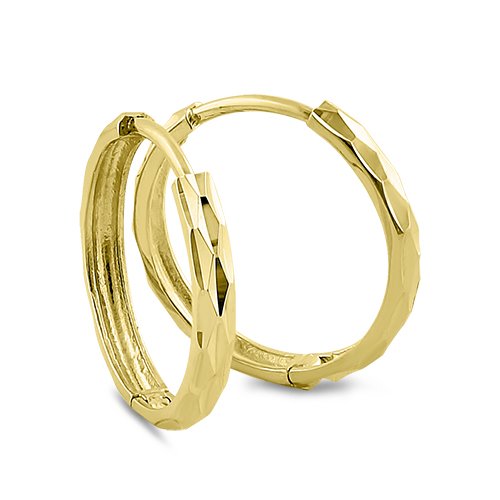 Solid 14K Yellow Gold 1.5mm x 14mm Diamond Cut Hoop Earrings