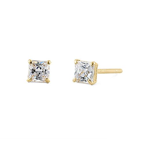 .2 ct Solid 14K Yellow Gold 2.5mm Princess Cut Clear CZ Earrings
