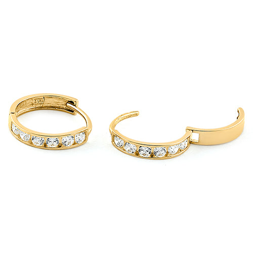 Solid 14K Yellow Gold 2 x 9.5mm Round CZ Hoop Earrings