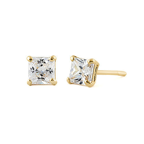 .36 ct Solid 14K Yellow Gold 3mm Princess Cut Clear CZ Earrings