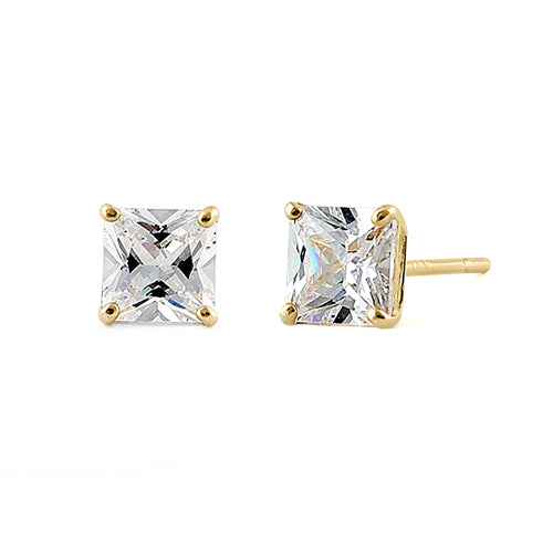 .78 ct Solid 14K Yellow Gold 4mm Princess Cut Clear CZ Earrings