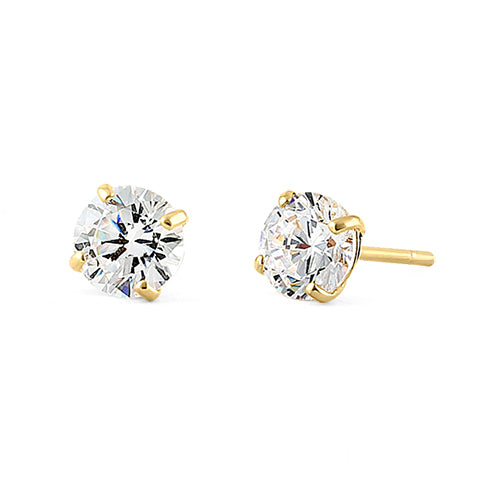 .5 ct Solid 14K Yellow Gold 4mm Round Cut Clear CZ Earrings