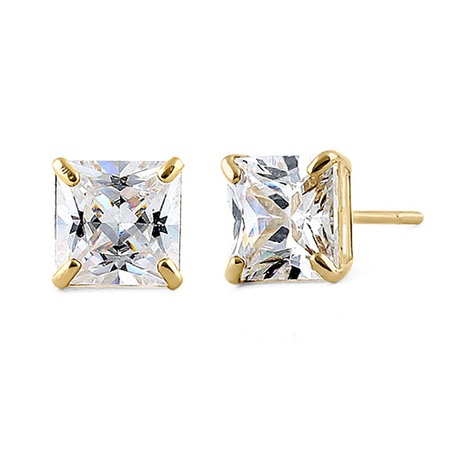 1.42 ct Solid 14K Yellow Gold 5mm Princess Cut Clear CZ Earrings
