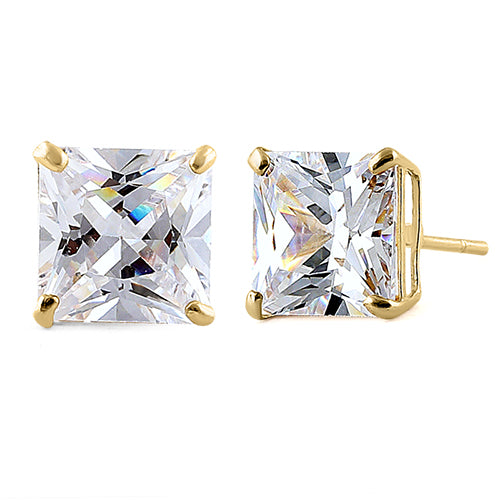 2.48 ct Solid 14K Yellow Gold 6mm Princess Cut Clear CZ Earrings