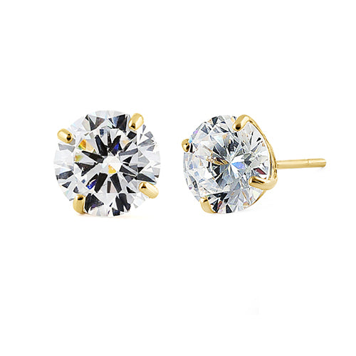 1.68 ct Solid 14K Yellow Gold 6mm Round Cut Clear CZ Earrings