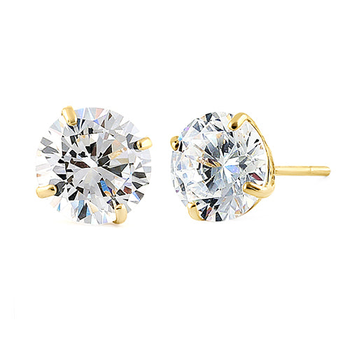 2.56 ct Solid 14K Yellow Gold 7mm Round Cut Clear CZ Earrings