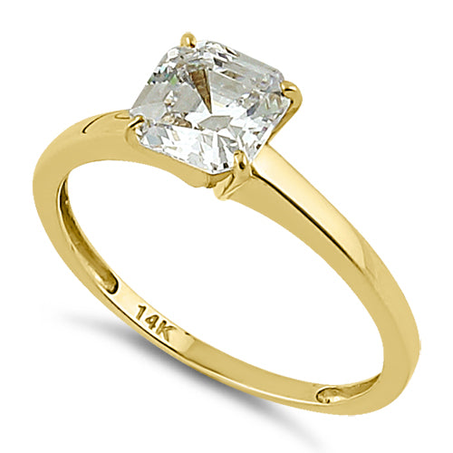 Solid 14K Yellow Gold Asscher 6.5mm Clear CZ Engagement Ring