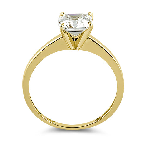 Solid 14K Yellow Gold Asscher 6.5mm Clear CZ Engagement Ring