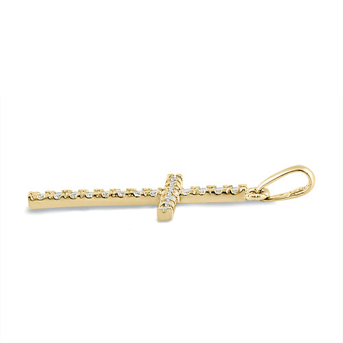 Solid 14K Yellow Gold Cross Clear CZ Pendant