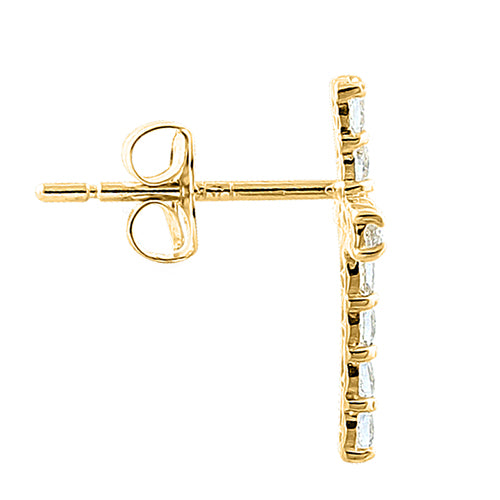 Solid 14K Yellow Gold Cross CZ Earrings