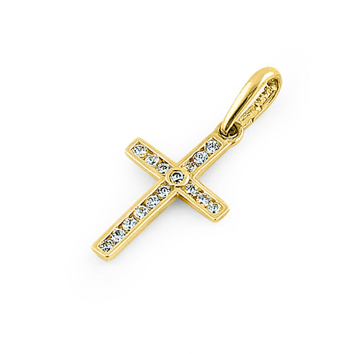 Solid 14K Yellow Gold Cross CZ Pendant