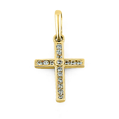 Solid 14K Yellow Gold Cross CZ Pendant