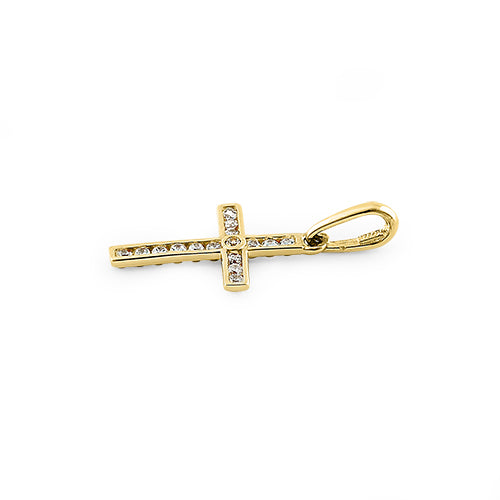 Solid 14K Yellow Gold Cross CZ Pendant