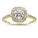 Solid 14K Yellow Gold Cushion Halo Engagement Clear CZ Ring