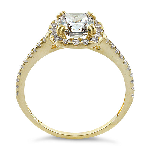 Solid 14K Yellow Gold Cushion Halo Engagement Clear CZ Ring