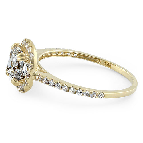 Solid 14K Yellow Gold Cushion Halo Engagement Clear CZ Ring
