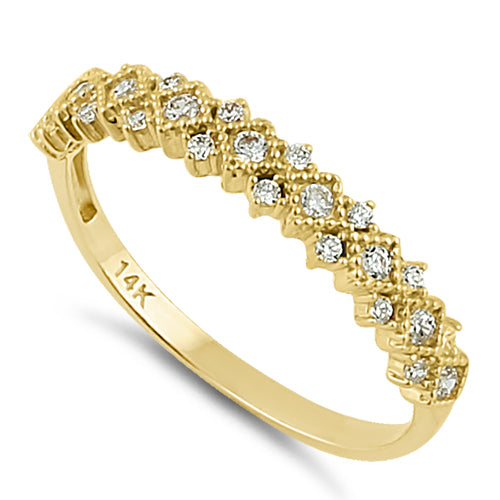 Solid 14K Yellow Gold Elegant Half Eternity Wedding CZ Band