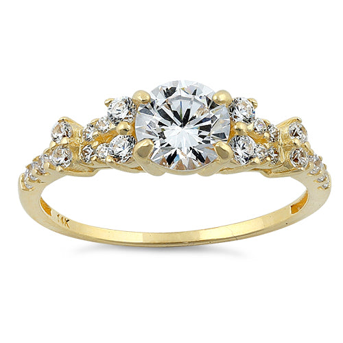 Solid 14K Yellow Gold Engagement Round Clear CZ Ring