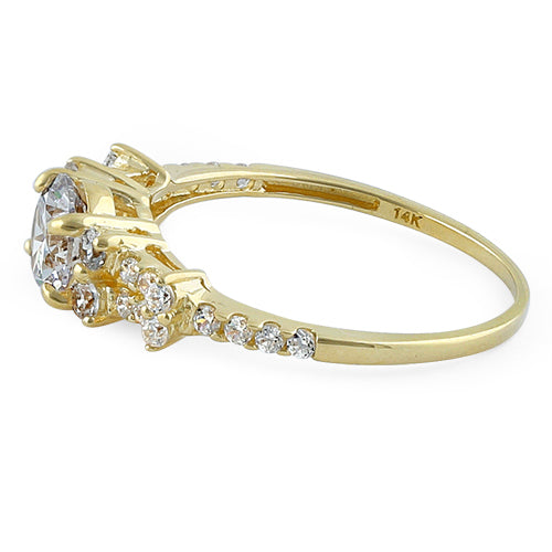 Solid 14K Yellow Gold Engagement Round Clear CZ Ring