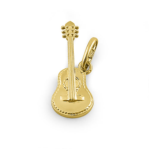 Solid 14K Yellow Gold Guitar Pendant