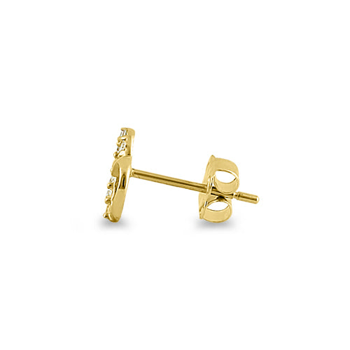 Solid 14K Yellow Gold Half CZ Heart Stud Earrrings