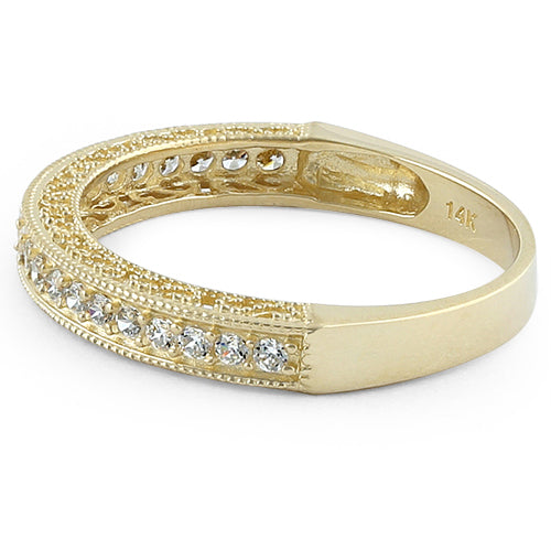 Solid 14K Yellow Gold Half Eternity Clear CZ Ring